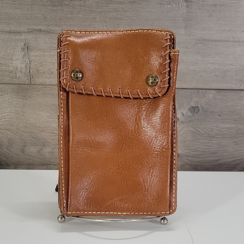 Patricia Nash Brown Leather Phone Pouch Wristlet Clutch Bag